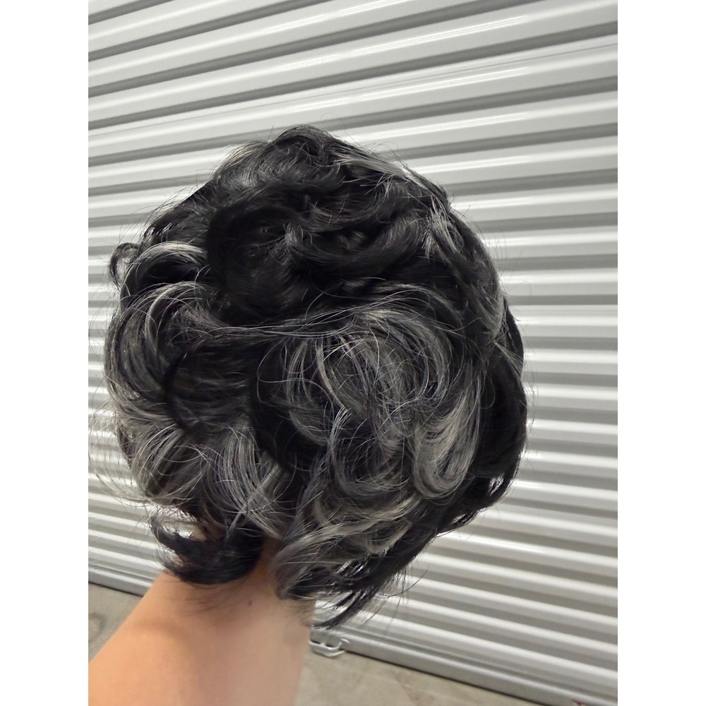 Short Curly Salt and Pepper Wig Black Silver Grey Synthetic Hair JY37037